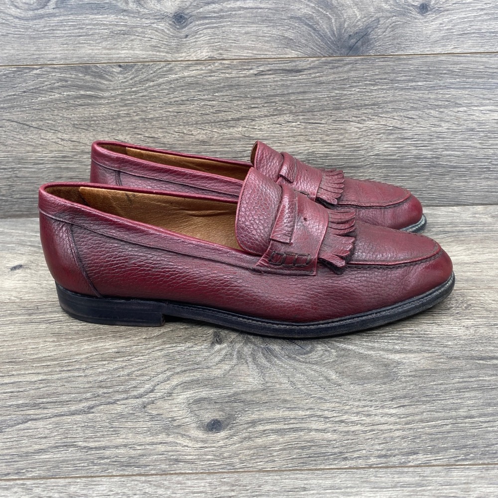 Vero Cuoio Kiltie Loafers Mens 9.5 Burgundy Pebbled Leather Made in Italy